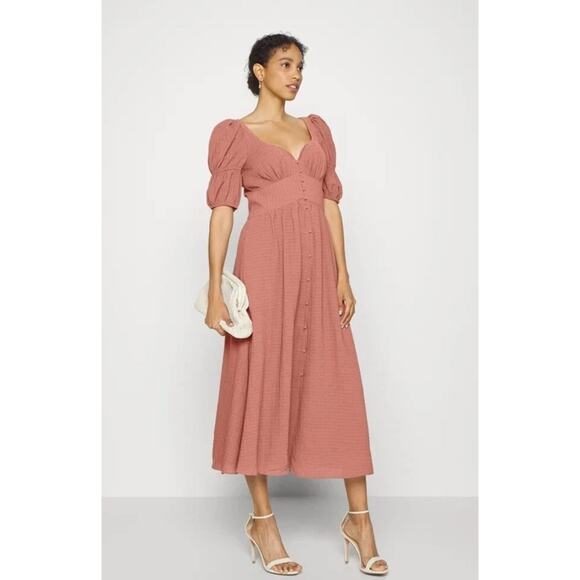 Ted Baker Dresses & Skirts - Ted Baker Angeia Puff Sleeve Seersucker Midi Dress Cottagecore Prairie Sz 2 Med